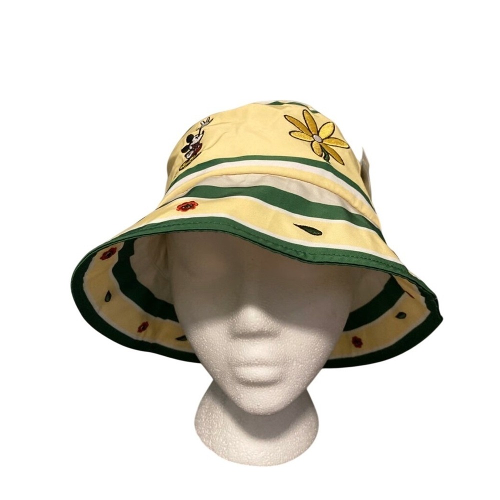 Disney Mickey Mouse Bucket Hat Yellow Floral Ladybug Print One Size NWT